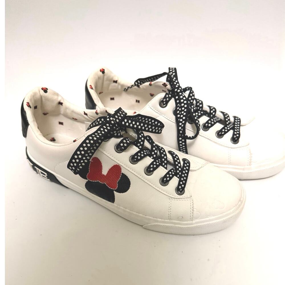 Disney Minnie Mouse Sneakers Women’s 8.5 White Polka Dot Laces Fashion Shoes